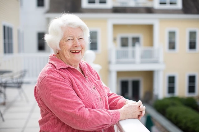 Senor woman on outdoor deck