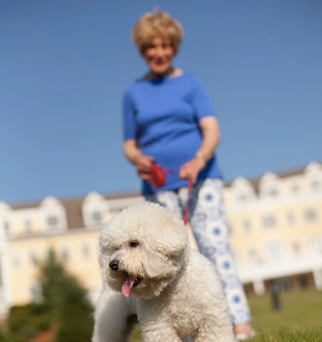 Woman walking dog