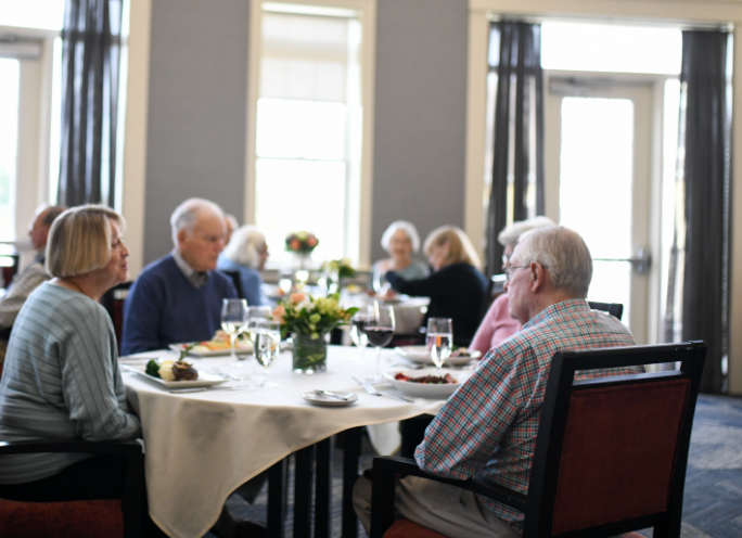 Seniors in common dining room