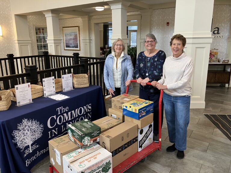 Residents Joanne M., Anne Marie S. and Toby S. help deliver donations collected during The Commons Community Food Drive. Thanks to the generosity of residents, associates and families, more than 650 food items were gathered to support the St. Vincent de Paul Food Pantry.